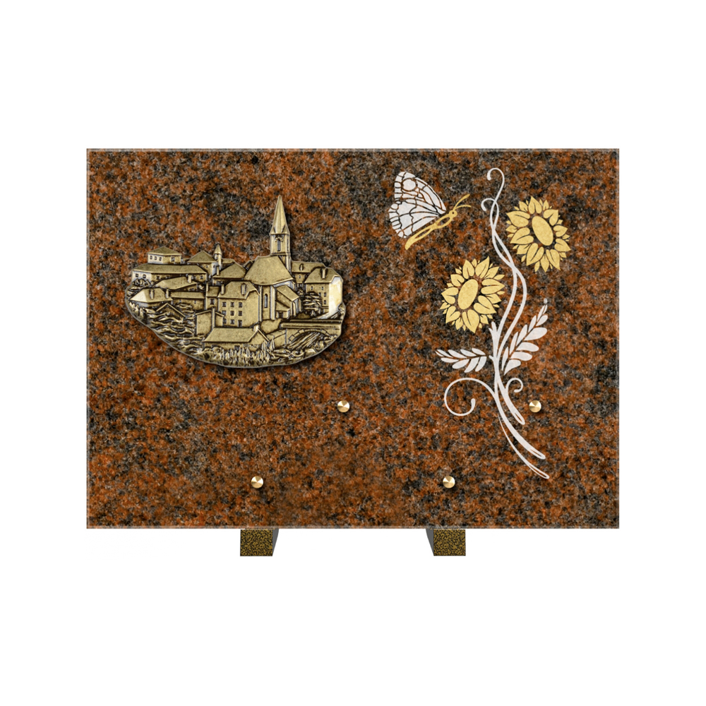 Plaque funéraire Rectangle 1 Granit Sablé Or et Blanc – Plaques Funéraires Créations® – vue complémentaire