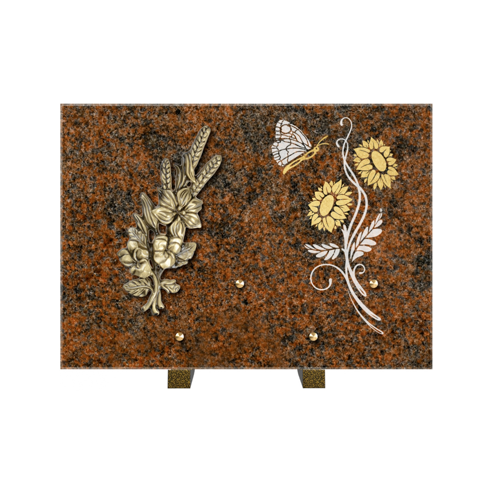 Plaque funéraire Rectangle 1 Granit Sablé Or et Blanc – Plaques Funéraires Créations® – vue complémentaire