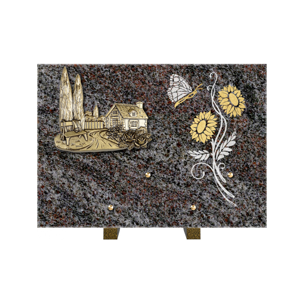 Plaque funéraire Rectangle 1 Granit Sablé Or et Blanc – Plaques Funéraires Créations® – vue complémentaire