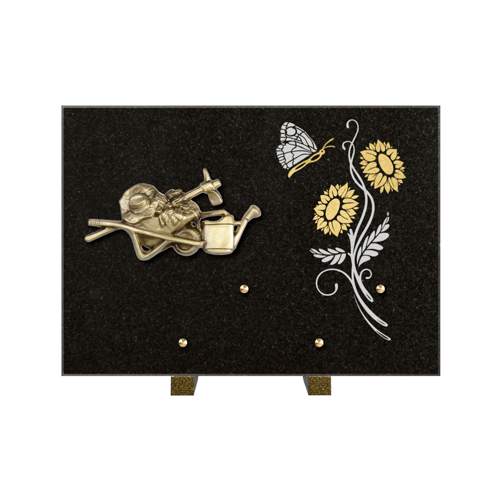 Plaque funéraire Rectangle 1 Granit Sablé Or et Blanc – Plaques Funéraires Créations® – vue complémentaire