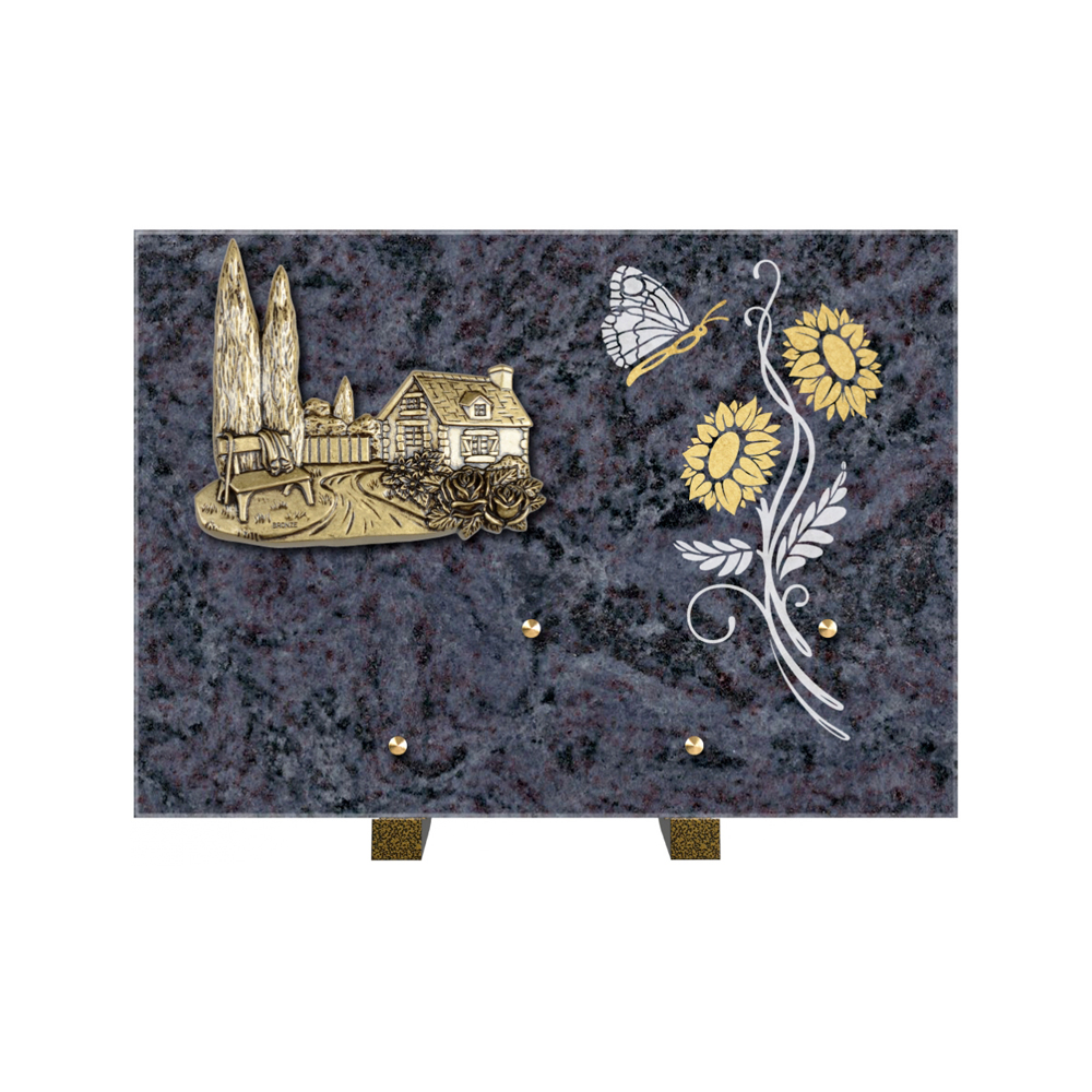 Plaque funéraire Rectangle 1 Granit Sablé Or et Blanc – Plaques Funéraires Créations® – vue complémentaire