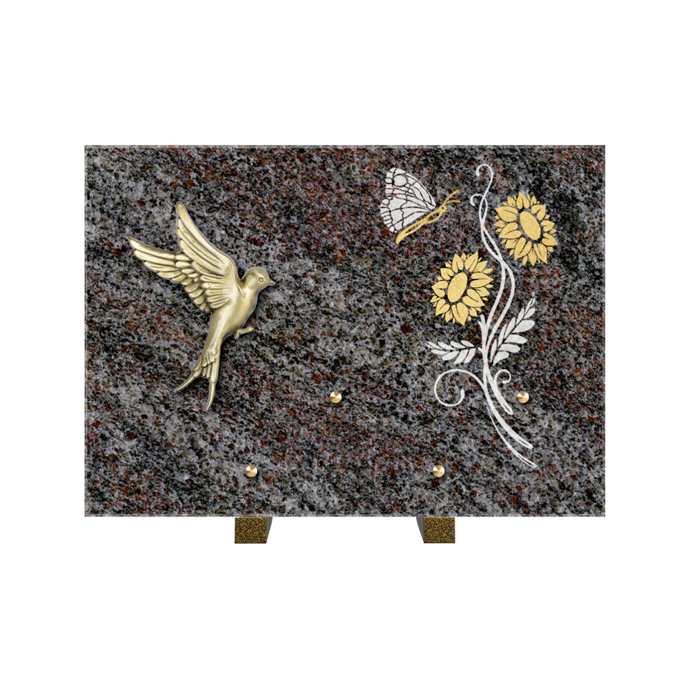 Plaque funéraire Rectangle 1 Granit Sablé Or et Blanc – Plaques Funéraires Créations® – vue complémentaire