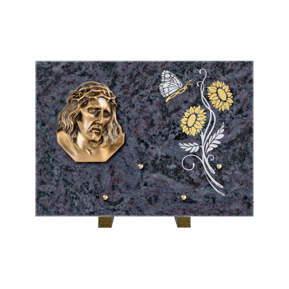 Plaque funéraire Rectangle 1 Granit Sablé Or et Blanc – Plaques Funéraires Créations® – vue complémentaire