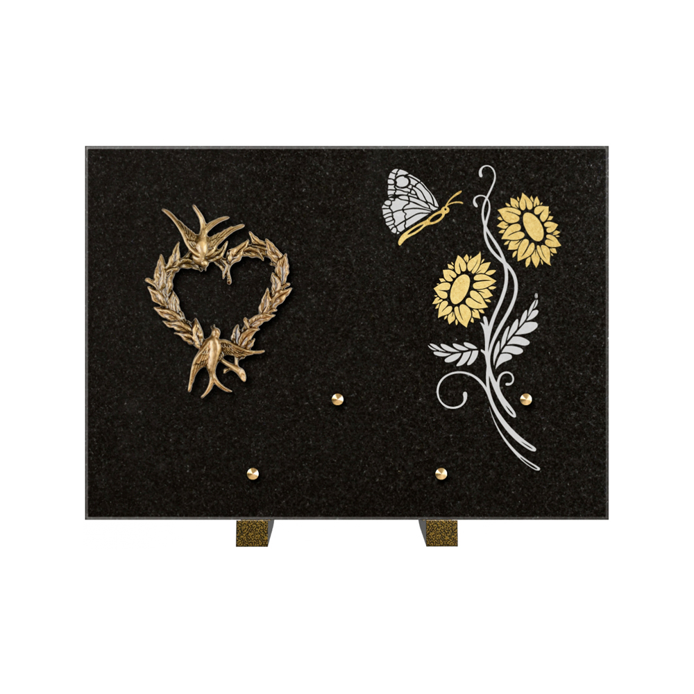 Plaque funéraire Rectangle 1 Granit Sablé Or et Blanc – Plaques Funéraires Créations® – vue complémentaire
