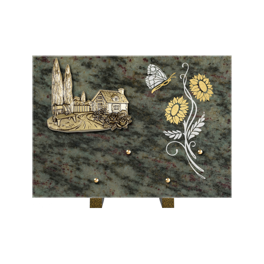 Plaque funéraire Rectangle 1 Granit Sablé Or et Blanc – Plaques Funéraires Créations® – vue complémentaire