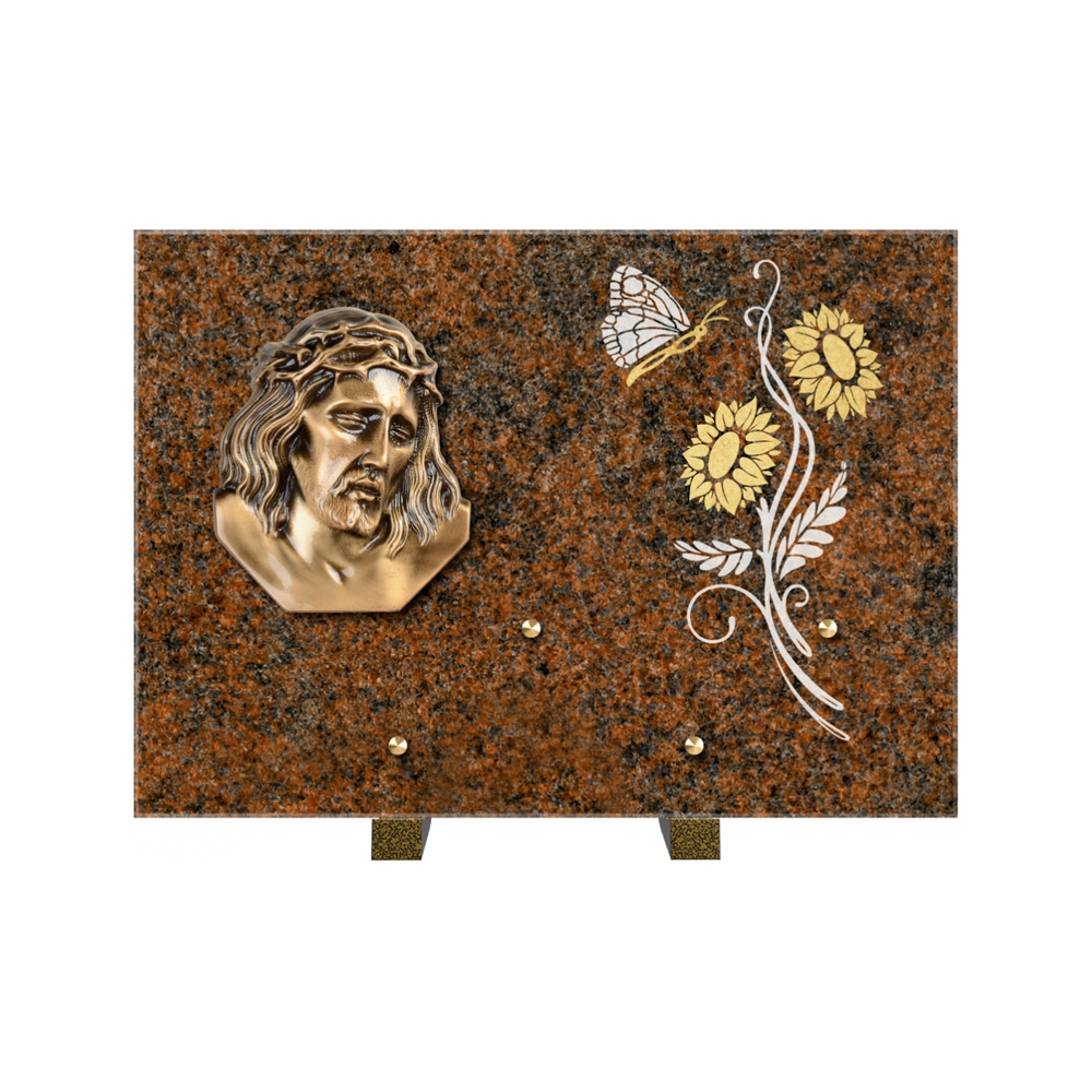 Plaque funéraire Rectangle 1 Granit Sablé Or et Blanc – Plaques Funéraires Créations® – vue complémentaire