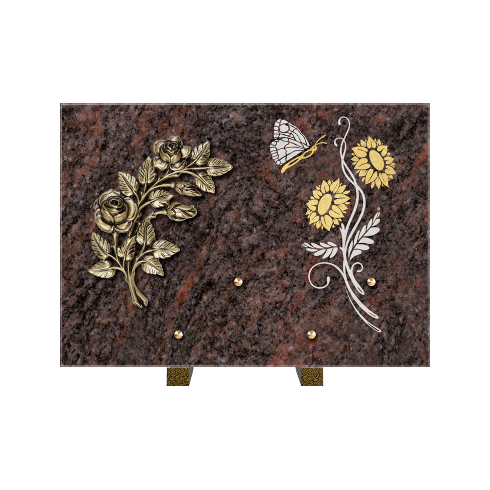 Plaque funéraire Rectangle 1 Granit Sablé Or et Blanc – Plaques Funéraires Créations® – vue complémentaire