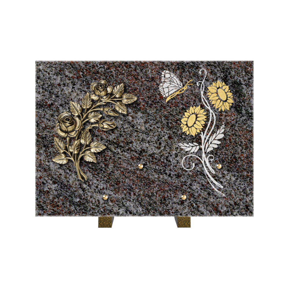 Plaque funéraire Rectangle 1 Granit Sablé Or et Blanc – Plaques Funéraires Créations® – vue complémentaire