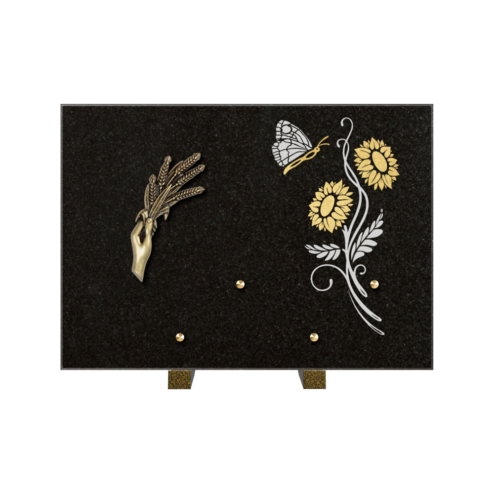 Plaque funéraire Rectangle 1 Granit Sablé Or et Blanc – Plaques Funéraires Créations® – vue complémentaire