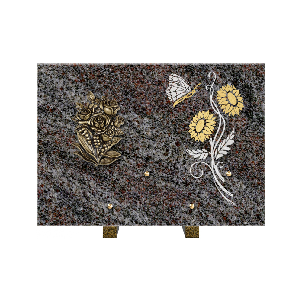 Plaque funéraire Rectangle 1 Granit Sablé Or et Blanc – Plaques Funéraires Créations® – vue complémentaire