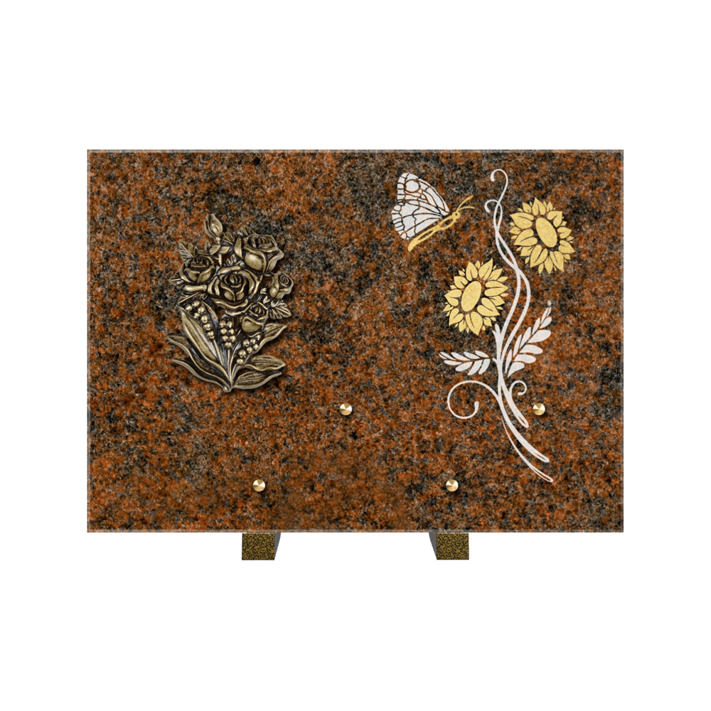 Plaque funéraire Rectangle 1 Granit Sablé Or et Blanc – Plaques Funéraires Créations® – vue complémentaire