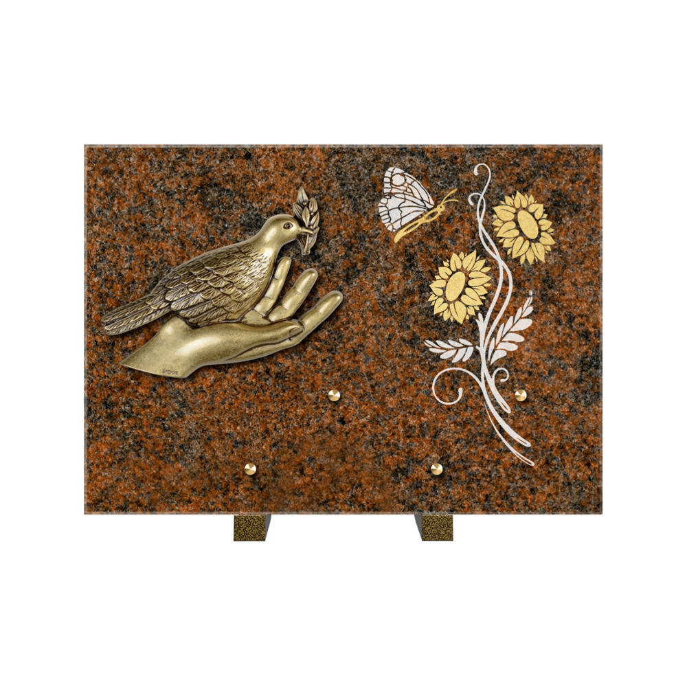 Plaque funéraire Rectangle 1 Granit Sablé Or et Blanc – Plaques Funéraires Créations® – vue complémentaire