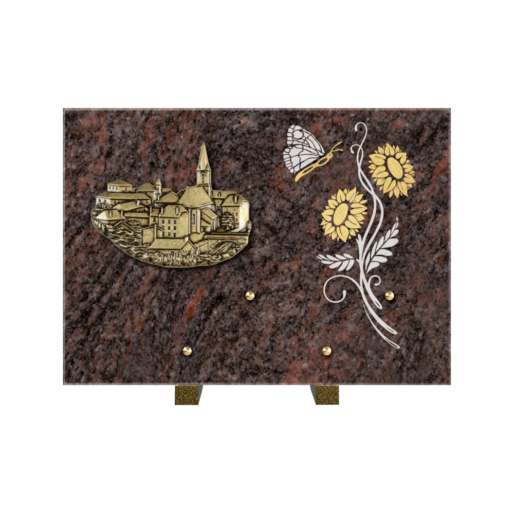 Plaque funéraire Rectangle 1 Granit Sablé Or et Blanc – Plaques Funéraires Créations® – vue complémentaire