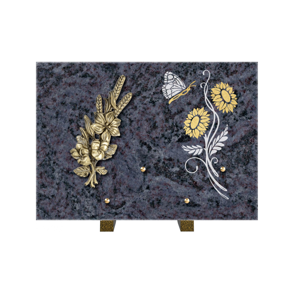 Plaque funéraire Rectangle 1 Granit Sablé Or et Blanc – Plaques Funéraires Créations® – vue complémentaire