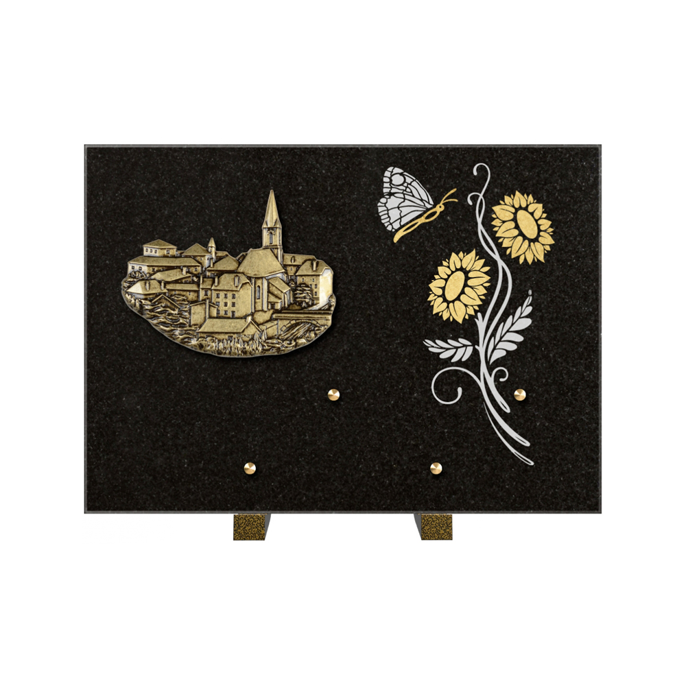Plaque funéraire Rectangle 1 Granit Sablé Or et Blanc – Plaques Funéraires Créations® – vue complémentaire