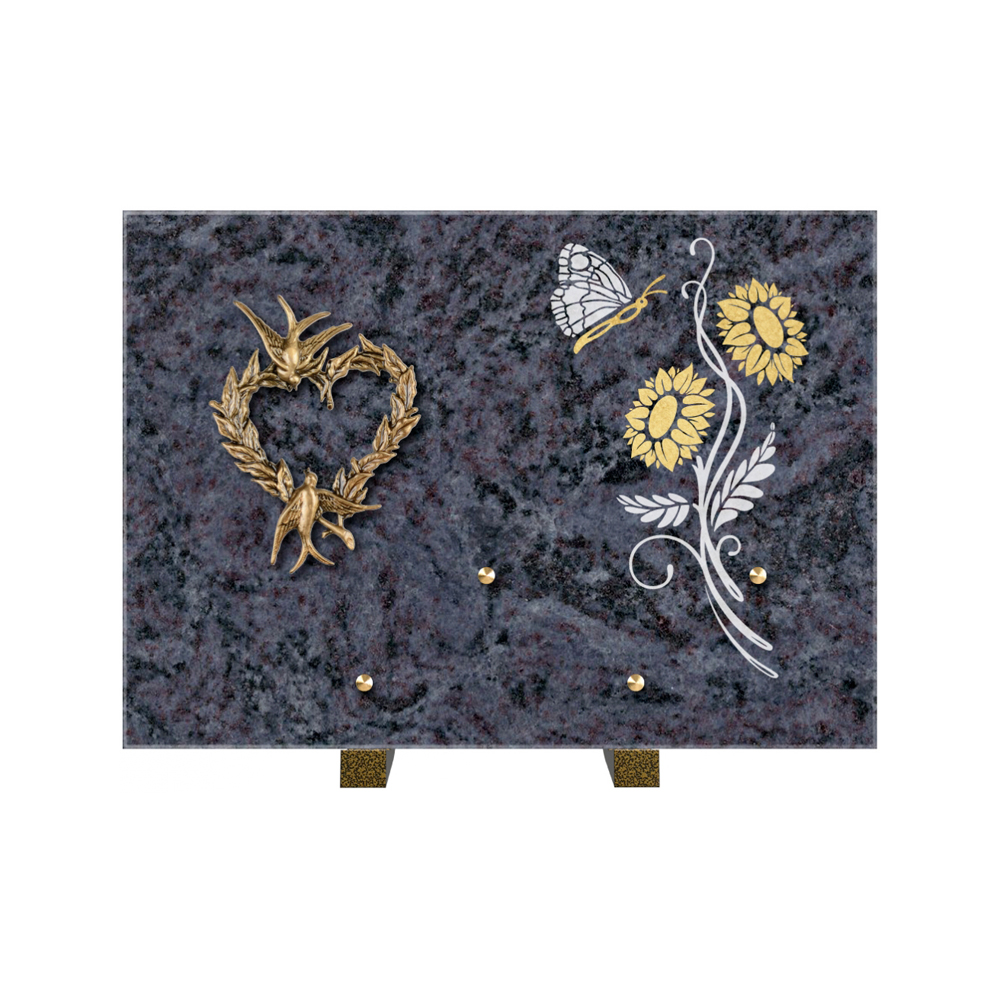 Plaque funéraire Rectangle 1 Granit Sablé Or et Blanc – Plaques Funéraires Créations® – vue complémentaire
