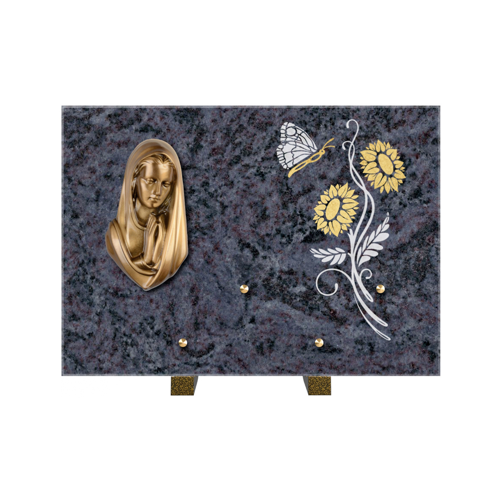 Plaque funéraire Rectangle 1 Granit Sablé Or et Blanc – Plaques Funéraires Créations® – vue complémentaire
