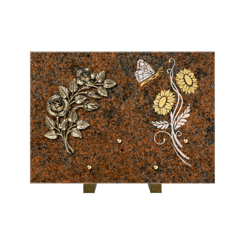 Plaque funéraire Rectangle 1 Granit Sablé Or et Blanc – Plaques Funéraires Créations® – vue complémentaire