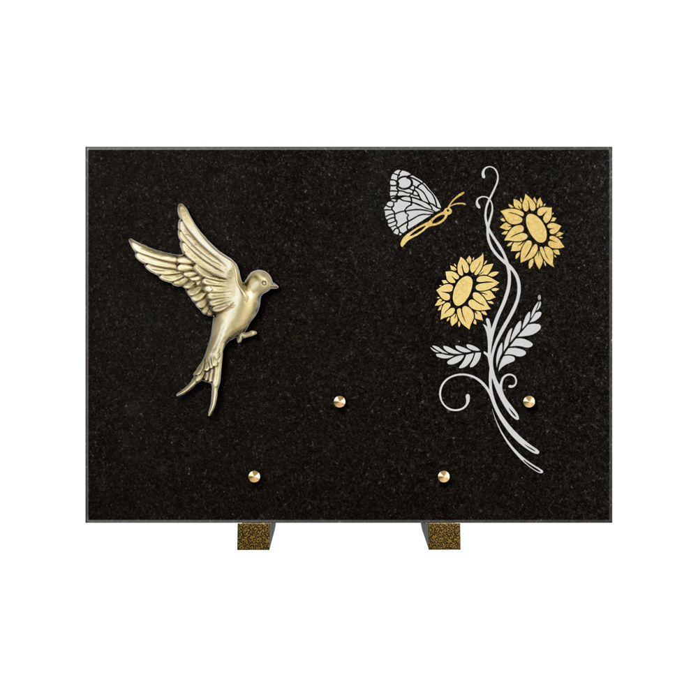 Plaque funéraire Rectangle 1 Granit Sablé Or et Blanc – Plaques Funéraires Créations® – vue complémentaire