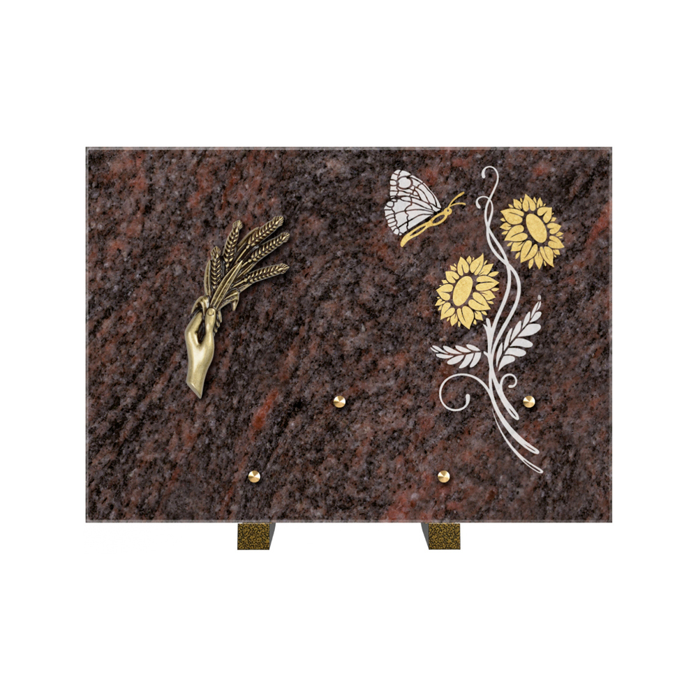 Plaque funéraire Rectangle 1 Granit Sablé Or et Blanc – Plaques Funéraires Créations® – vue complémentaire