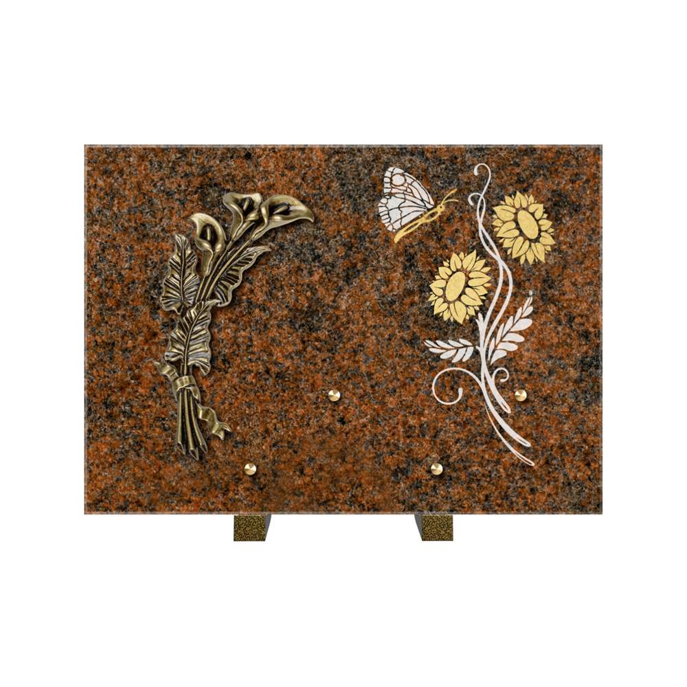 Plaque funéraire Rectangle 1 Granit Sablé Or et Blanc – Plaques Funéraires Créations® – vue complémentaire