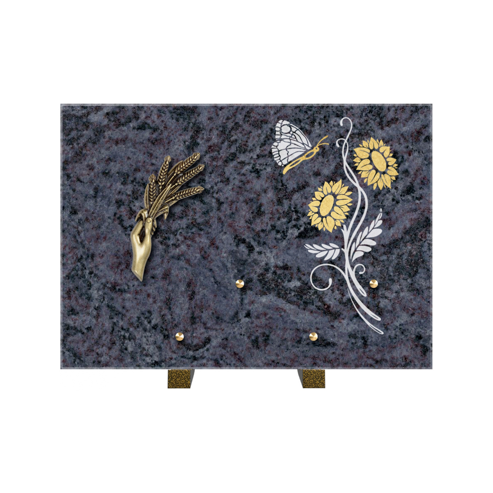 Plaque funéraire Rectangle 1 Granit Sablé Or et Blanc – Plaques Funéraires Créations® – vue complémentaire