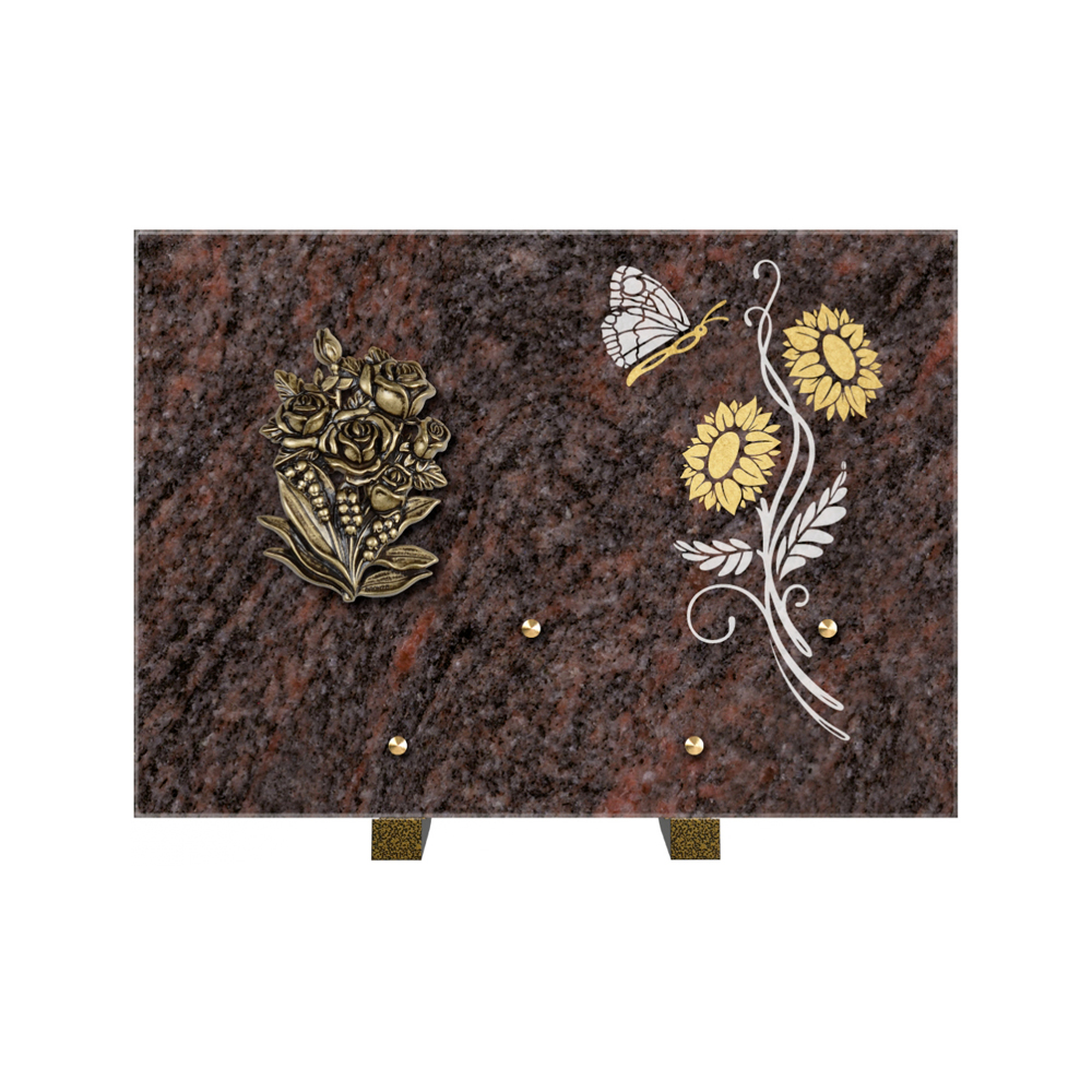Plaque funéraire Rectangle 1 Granit Sablé Or et Blanc – Plaques Funéraires Créations® – vue complémentaire