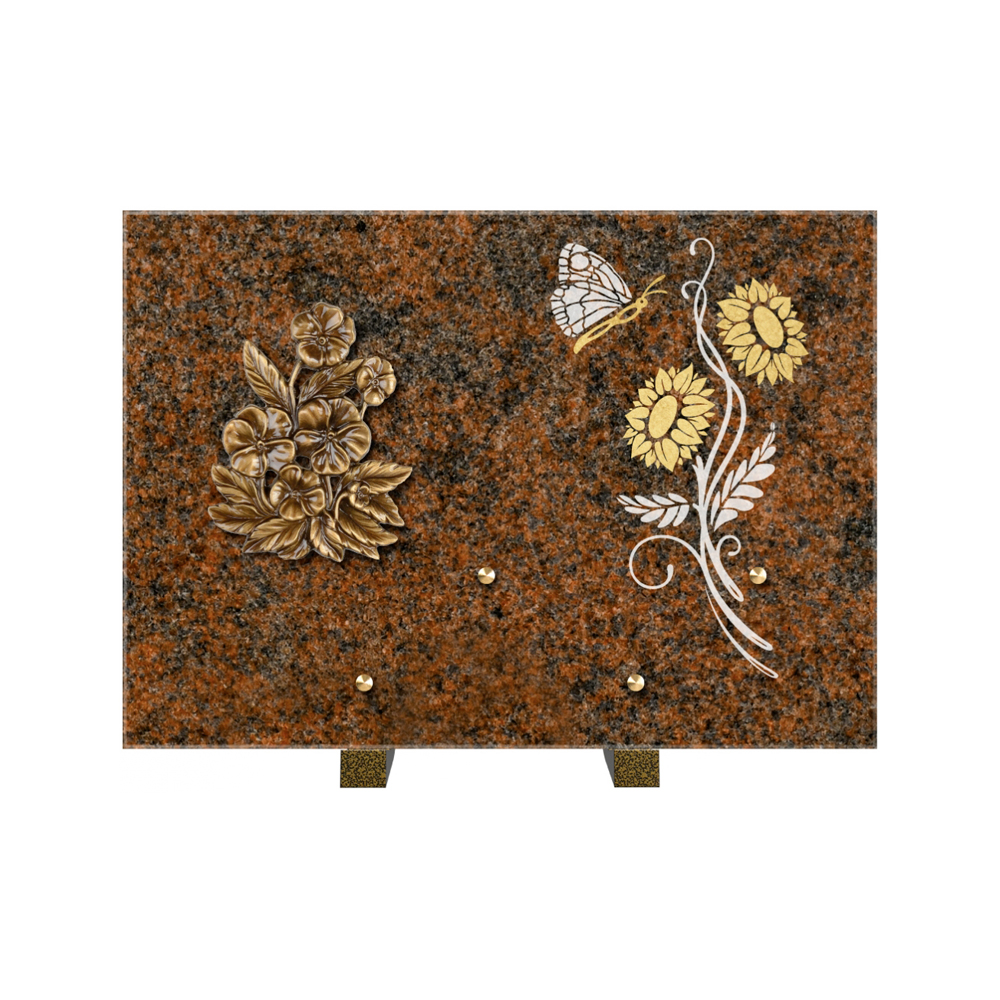 Plaque funéraire Rectangle 1 Granit Sablé Or et Blanc – Plaques Funéraires Créations®