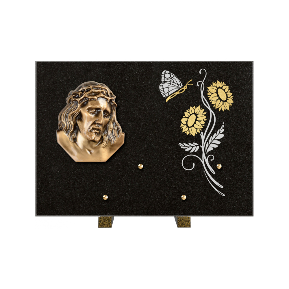 Plaque funéraire Rectangle 1 Granit Sablé Or et Blanc – Plaques Funéraires Créations® – vue complémentaire