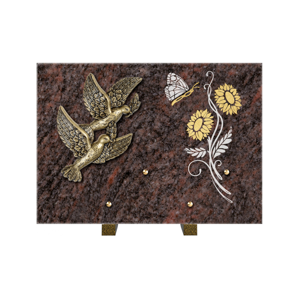 Plaque funéraire Rectangle 1 Granit Sablé Or et Blanc – Plaques Funéraires Créations® – vue complémentaire
