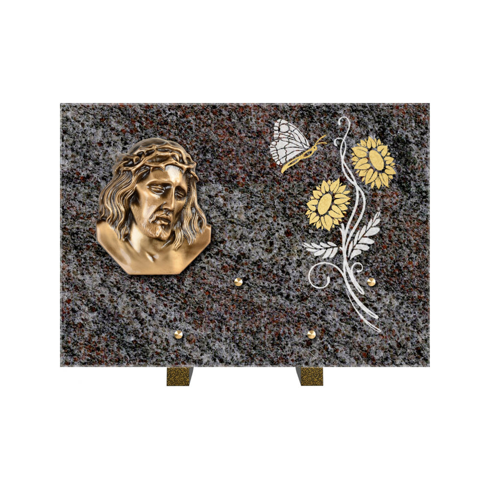 Plaque funéraire Rectangle 1 Granit Sablé Or et Blanc – Plaques Funéraires Créations® – vue complémentaire