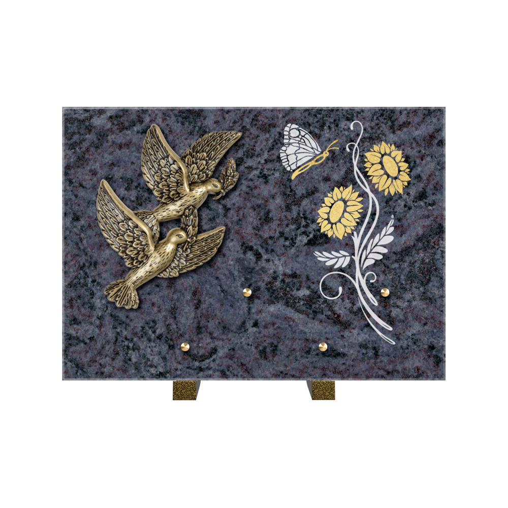 Plaque funéraire Rectangle 1 Granit Sablé Or et Blanc – Plaques Funéraires Créations® – vue complémentaire