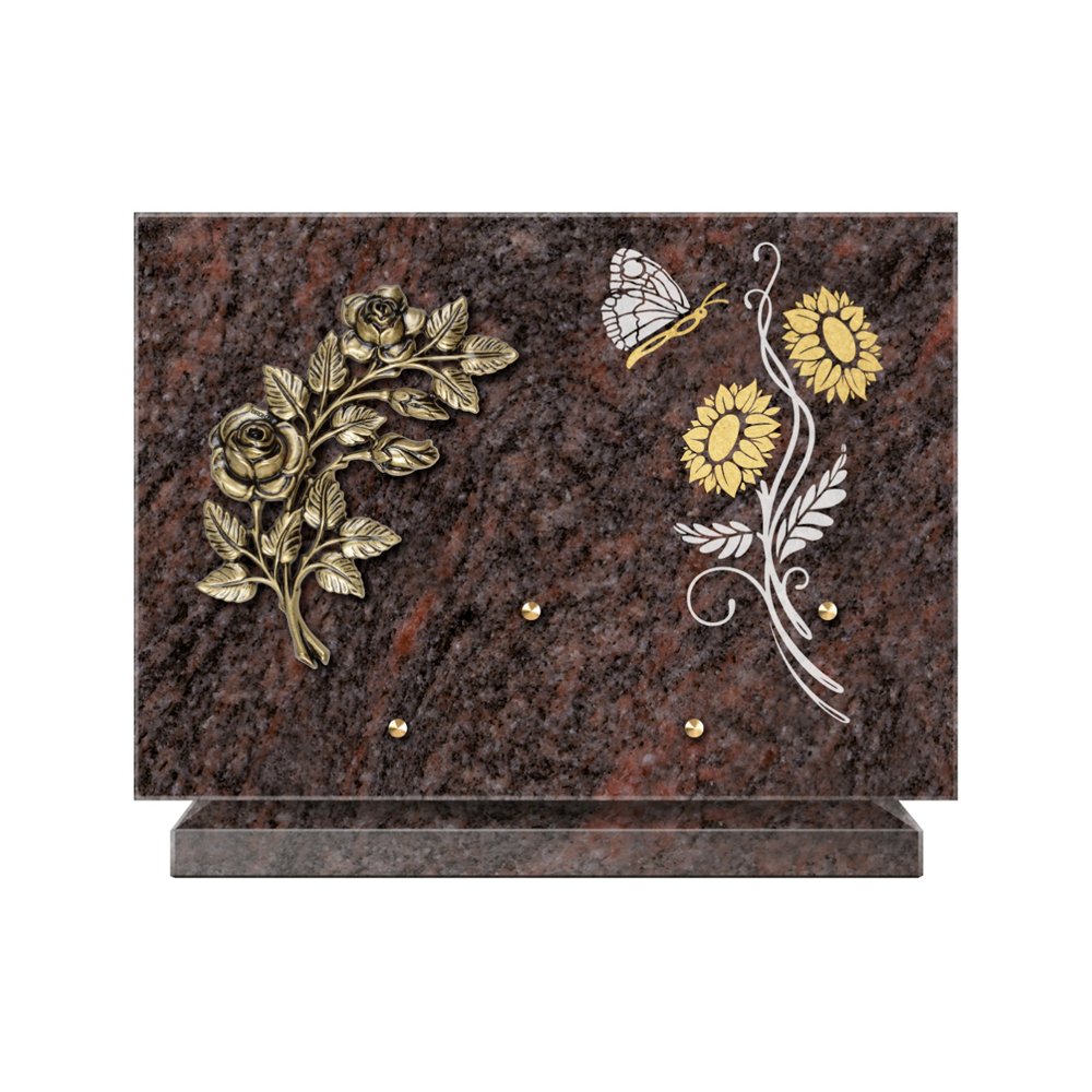 Plaque funéraire Rectangle 1 Granit Sablé Or et Blanc – Plaques Funéraires Créations® – vue complémentaire