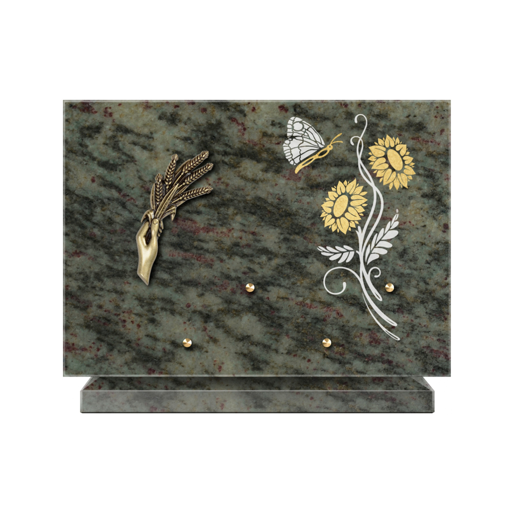 Plaque funéraire Rectangle 1 Granit Sablé Or et Blanc – Plaques Funéraires Créations® – vue complémentaire