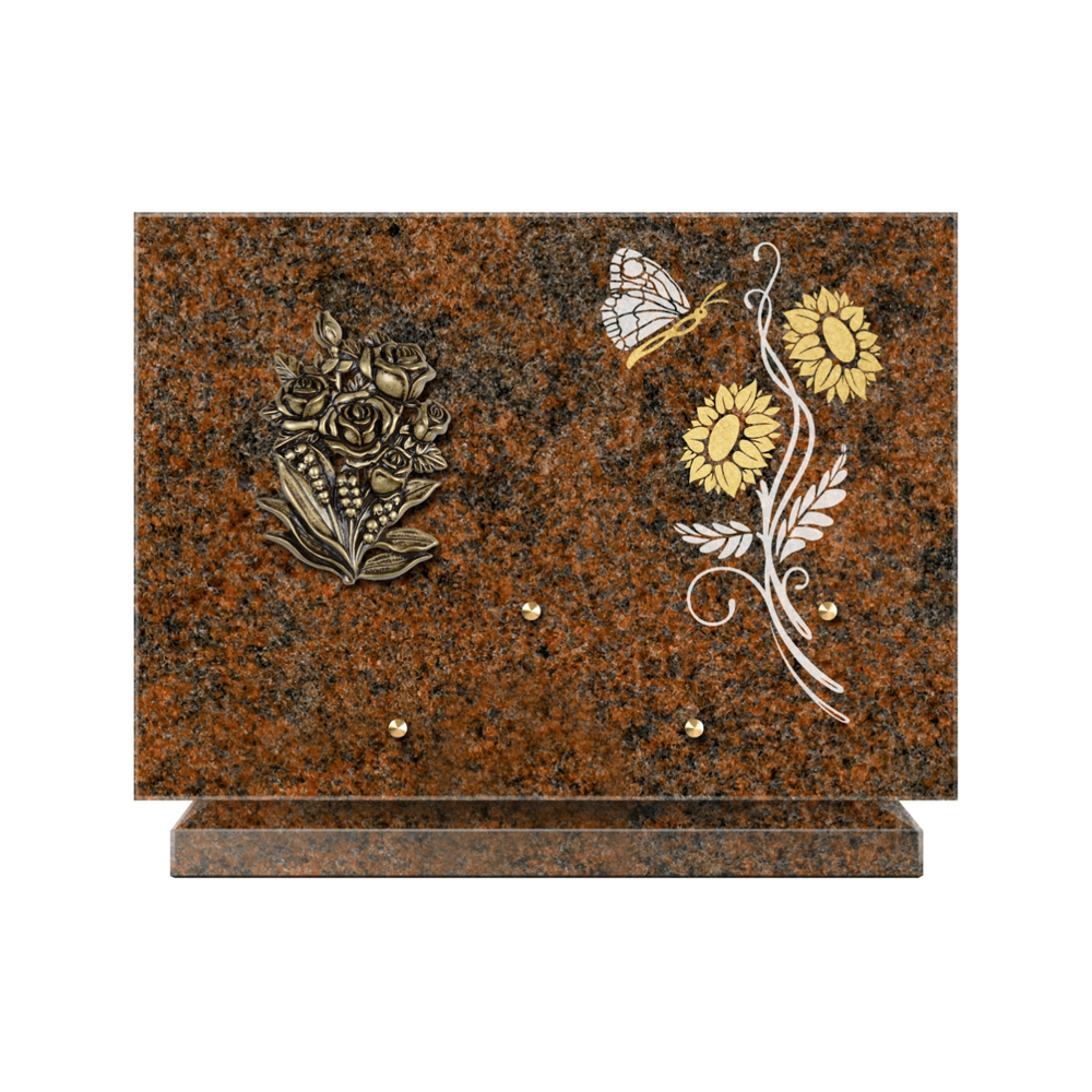 Plaque funéraire Rectangle 1 Granit Sablé Or et Blanc – Plaques Funéraires Créations® – vue complémentaire