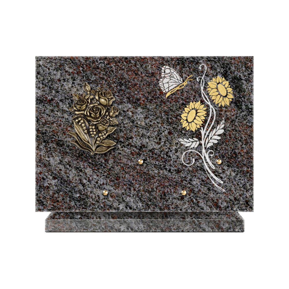 Plaque funéraire Rectangle 1 Granit Sablé Or et Blanc – Plaques Funéraires Créations® – vue complémentaire