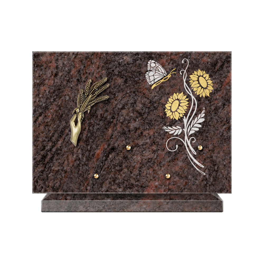 Plaque funéraire Rectangle 1 Granit Sablé Or et Blanc – Plaques Funéraires Créations® – vue complémentaire