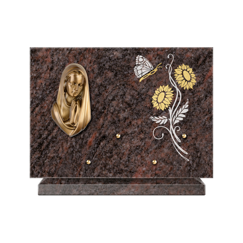Plaque funéraire Rectangle 1 Granit Sablé Or et Blanc – Plaques Funéraires Créations® – vue complémentaire