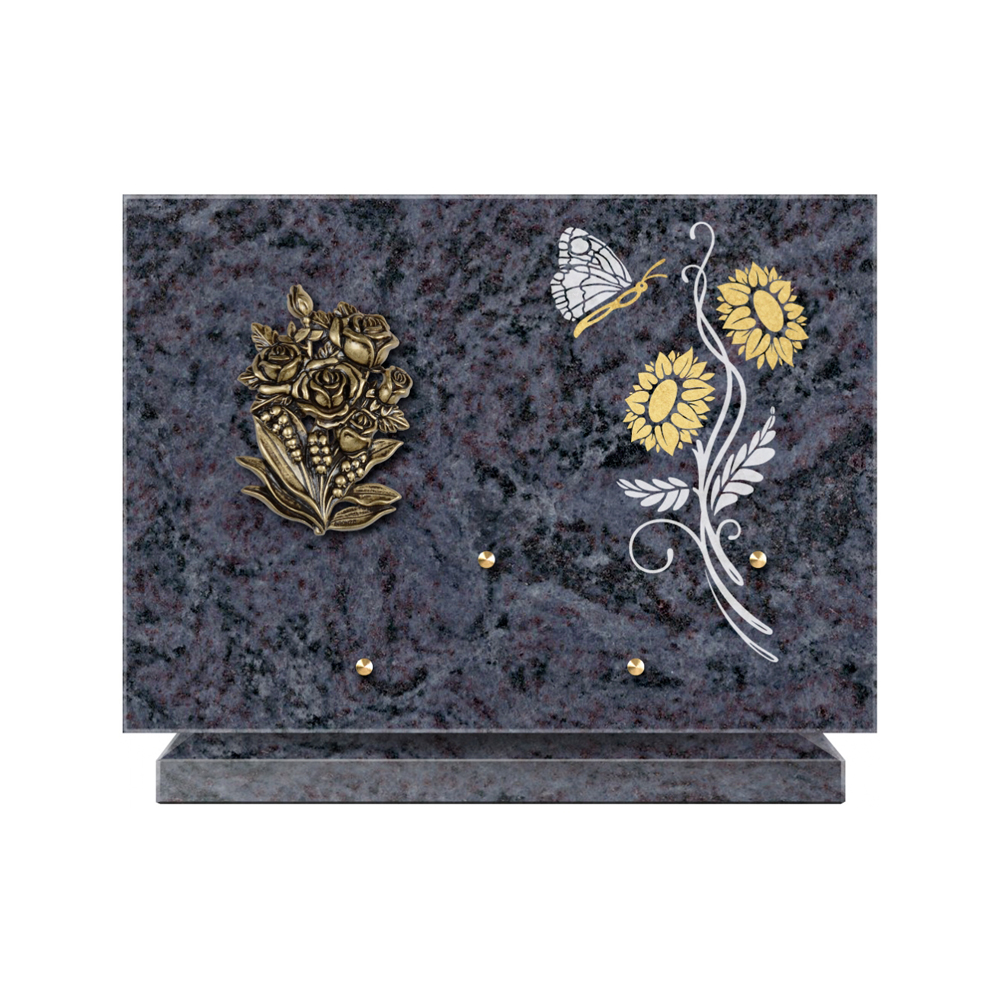 Plaque funéraire Rectangle 1 Granit Sablé Or et Blanc – Plaques Funéraires Créations® – vue complémentaire