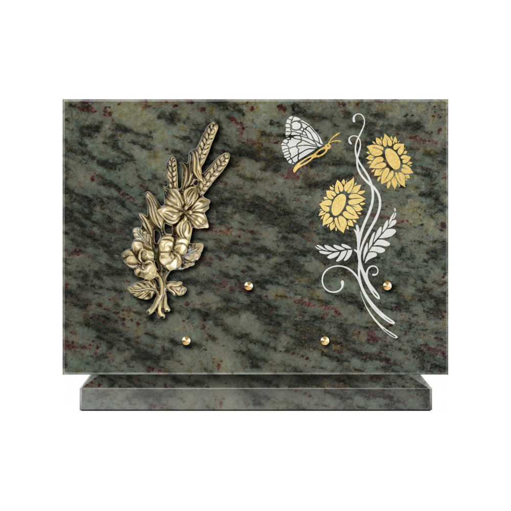 Plaque funéraire Rectangle 1 Granit Sablé Or et Blanc – Plaques Funéraires Créations® – vue complémentaire