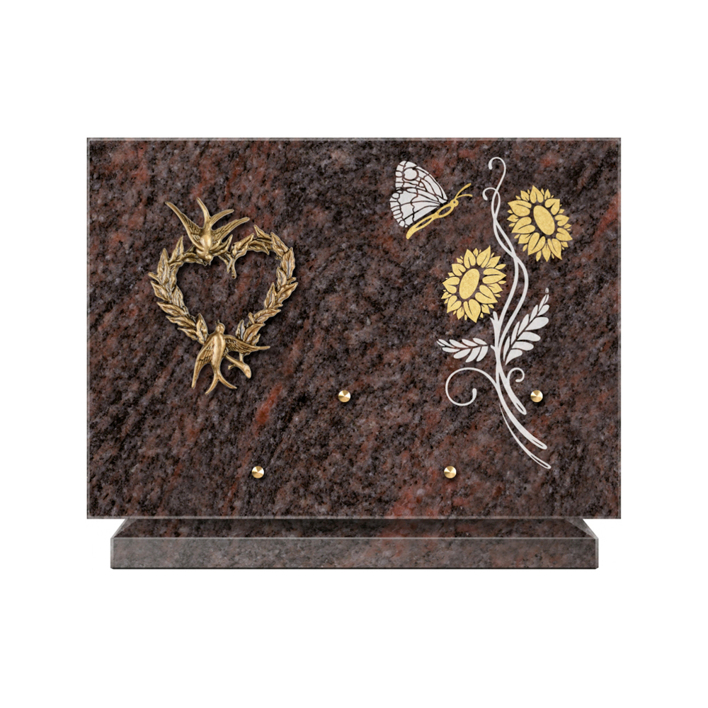 Plaque funéraire Rectangle 1 Granit Sablé Or et Blanc – Plaques Funéraires Créations® – vue complémentaire