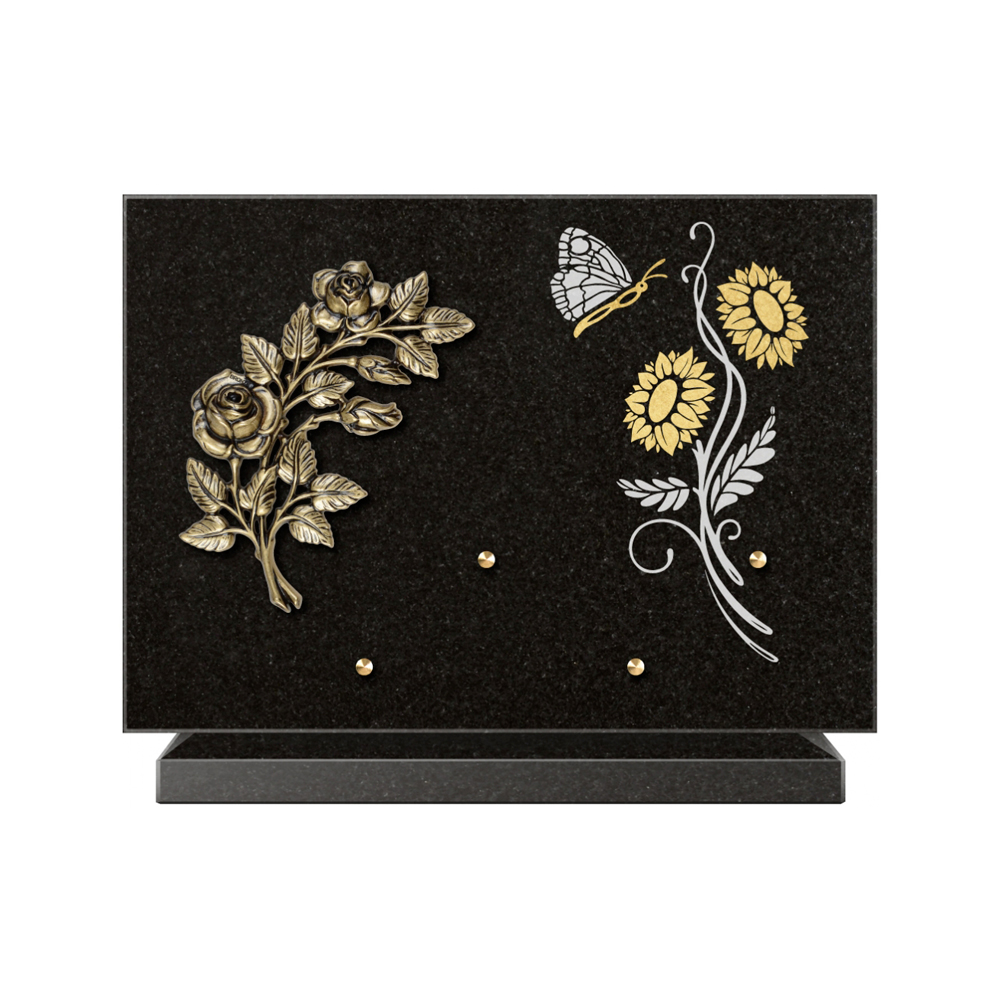 Plaque funéraire Rectangle 1 Granit Sablé Or et Blanc – Plaques Funéraires Créations® – vue complémentaire