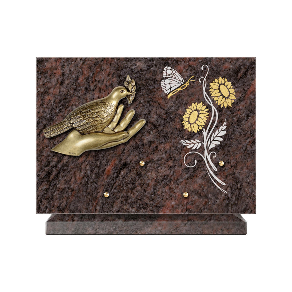 Plaque funéraire Rectangle 1 Granit Sablé Or et Blanc – Plaques Funéraires Créations® – vue complémentaire