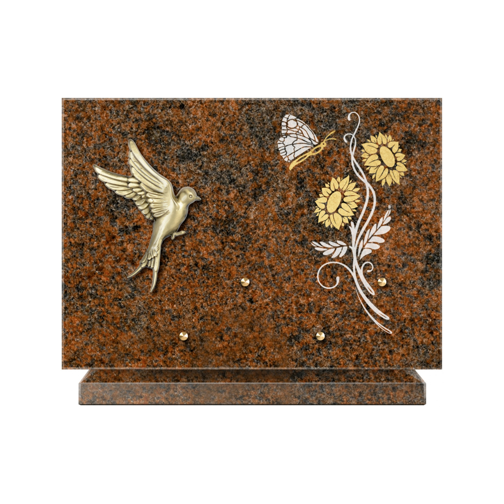 Plaque funéraire Rectangle 1 Granit Sablé Or et Blanc – Plaques Funéraires Créations® – vue complémentaire