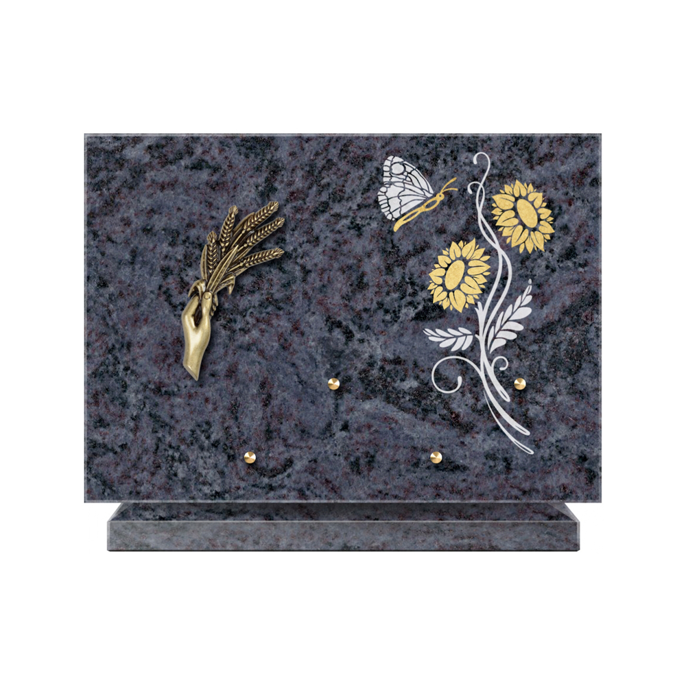Plaque funéraire Rectangle 1 Granit Sablé Or et Blanc – Plaques Funéraires Créations® – vue complémentaire