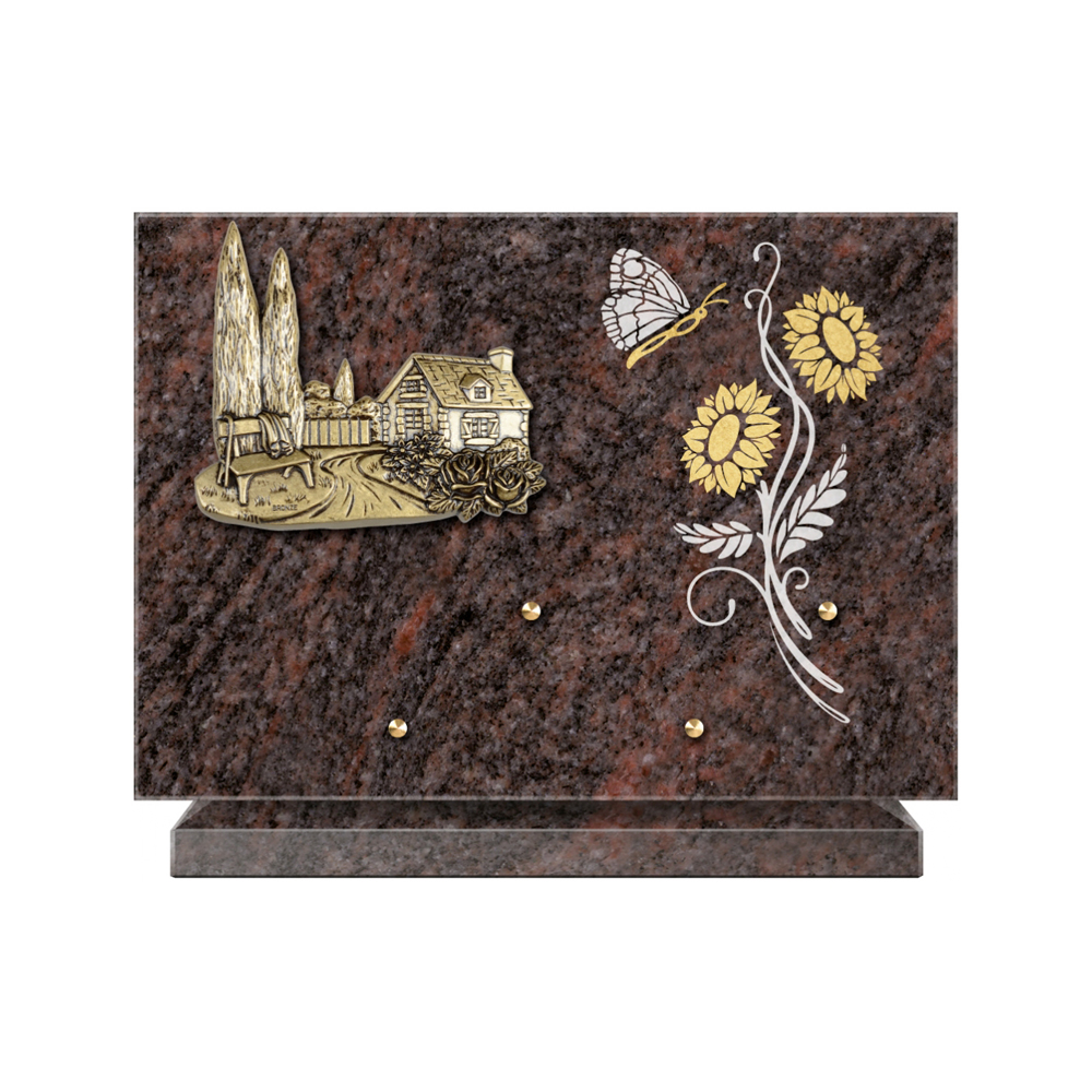Plaque funéraire Rectangle 1 Granit Sablé Or et Blanc – Plaques Funéraires Créations® – vue complémentaire