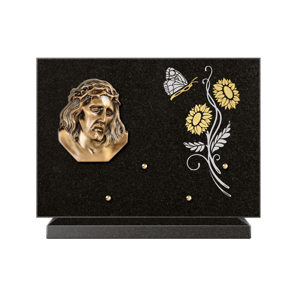Plaque funéraire Rectangle 1 Granit Sablé Or et Blanc – Plaques Funéraires Créations® – vue complémentaire