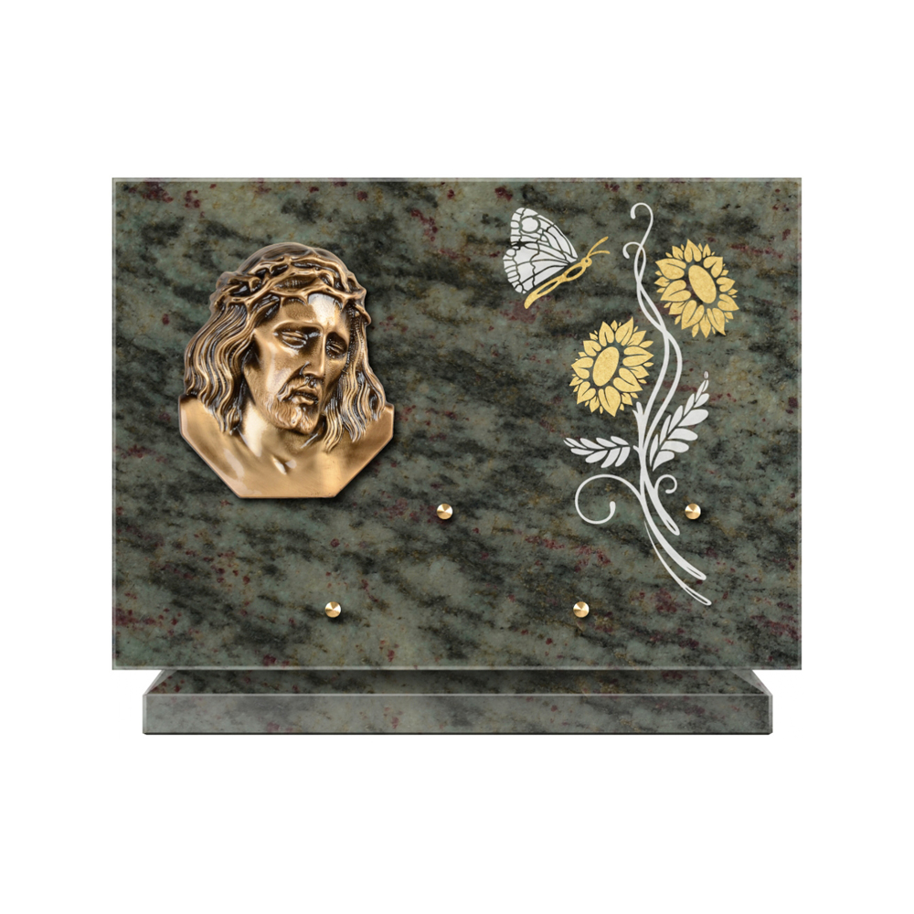 Plaque funéraire Rectangle 1 Granit Sablé Or et Blanc – Plaques Funéraires Créations® – vue complémentaire