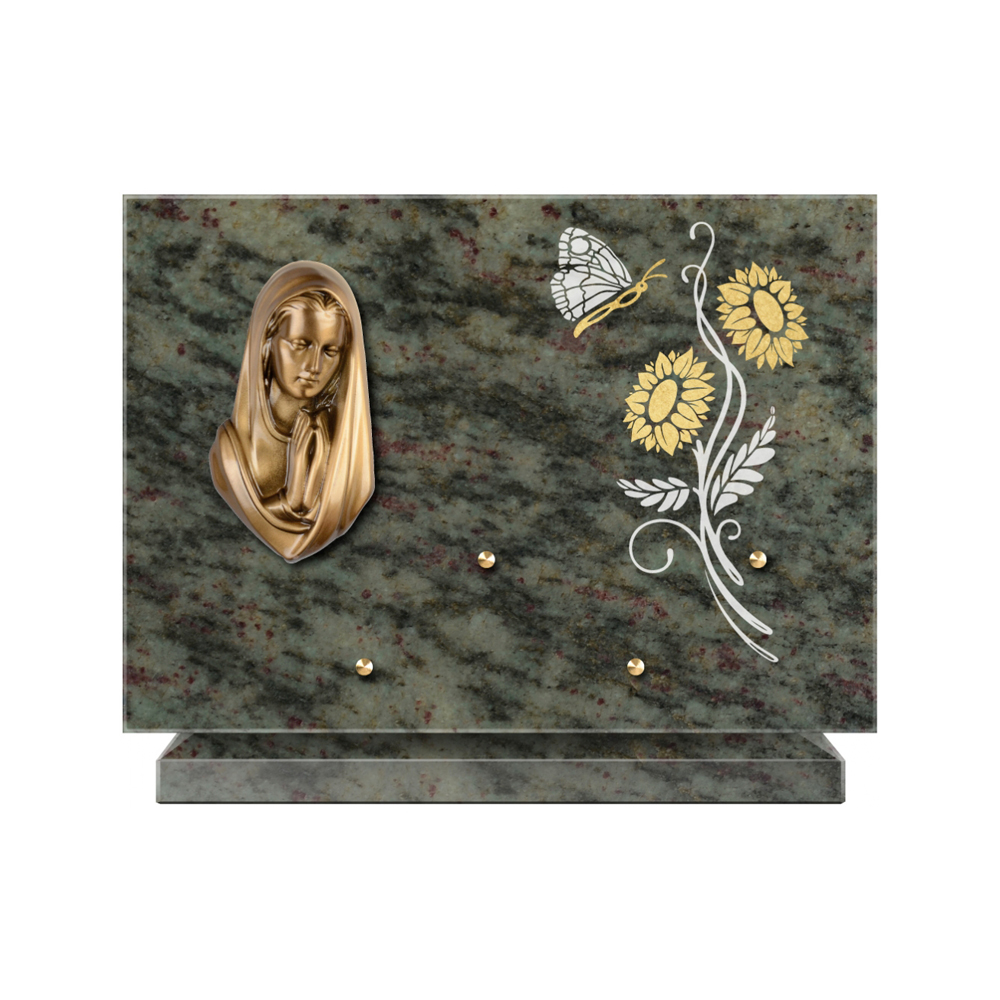 Plaque funéraire Rectangle 1 Granit Sablé Or et Blanc – Plaques Funéraires Créations® – vue complémentaire