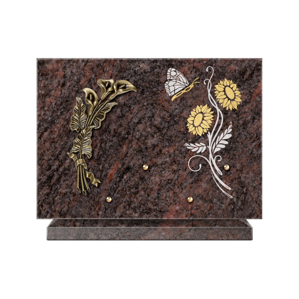 Plaque funéraire Rectangle 1 Granit Sablé Or et Blanc – Plaques Funéraires Créations® – vue complémentaire